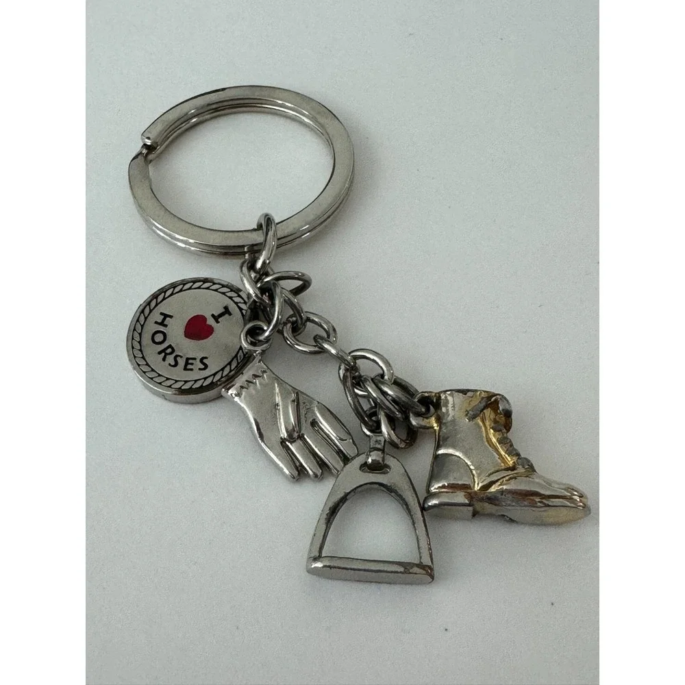 I Love Horses Charm‎ Silver Tone Keychain Key Ring